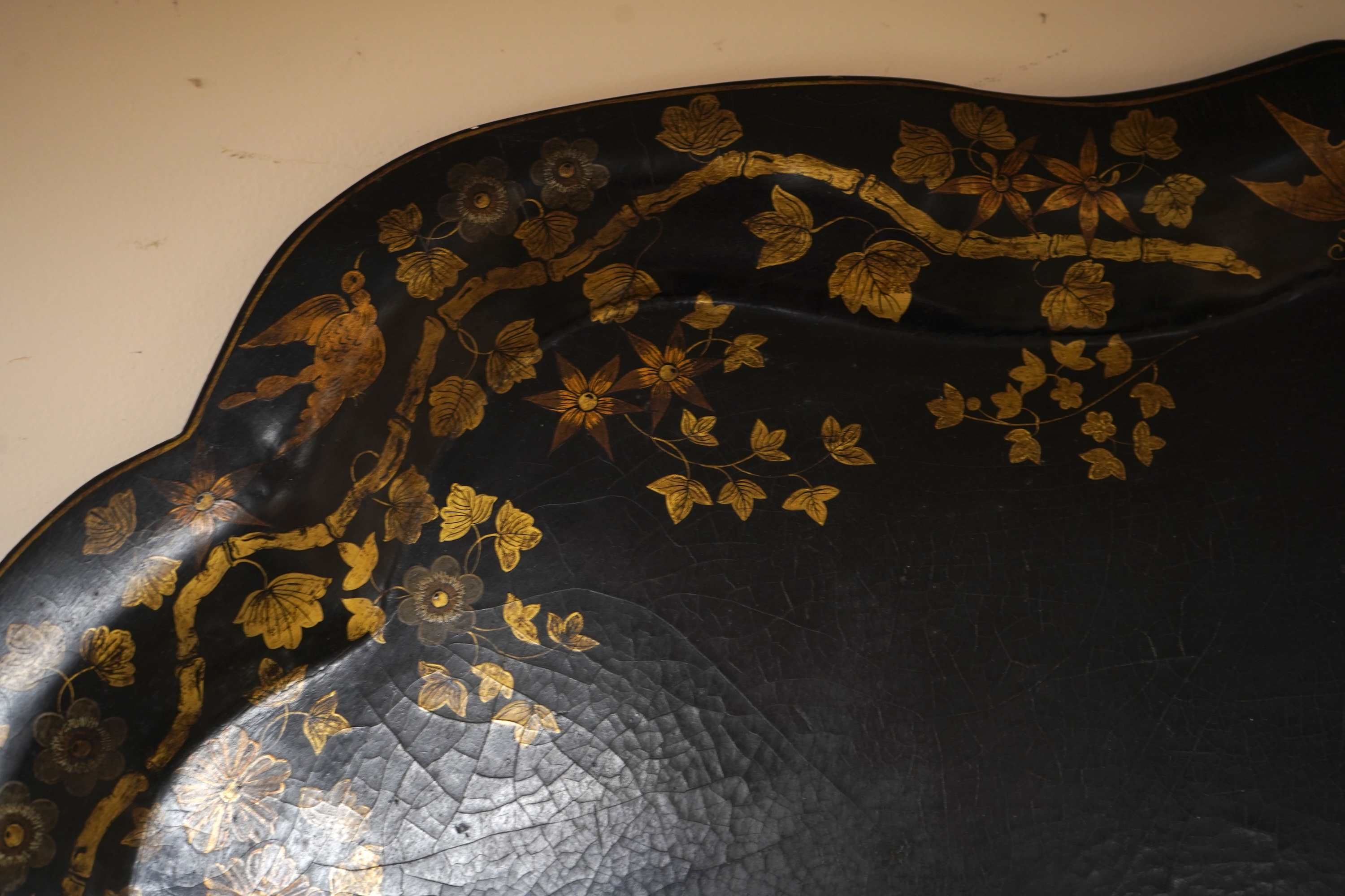 A large 19th century papier mache tray, 73cm wide